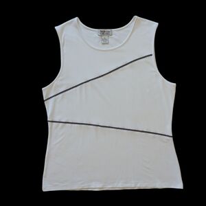 Style & Co. Collection Sleeveless Tank Top XL White Black Detail Accent